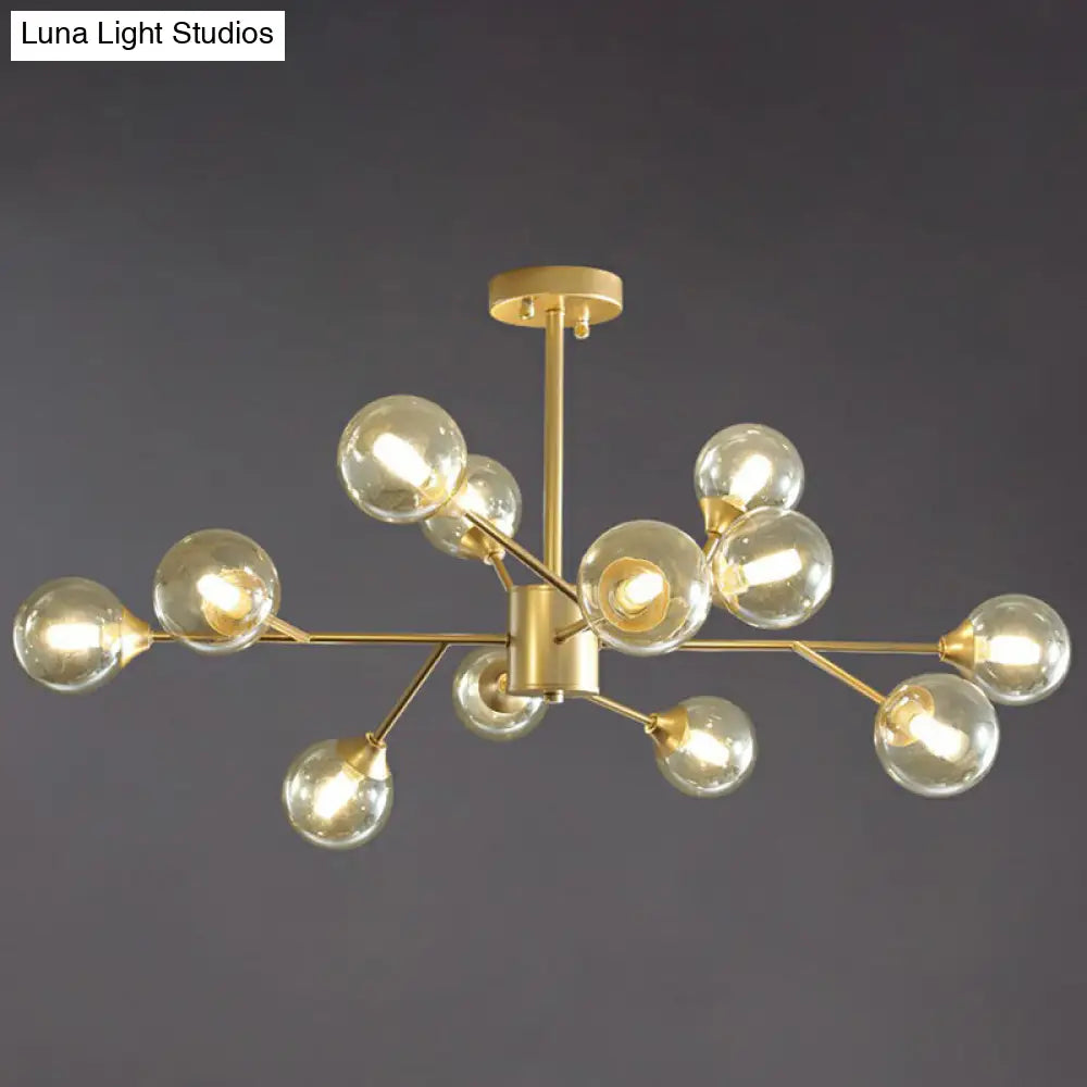 Contemporary Gold Branch Chandelier With Clear Glass Balls For Bedroom Lighting