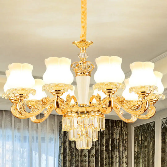 Contemporary Gold Bud Drop Lamp With Milky Glass - Dining Room Chandelier 10 /