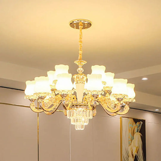 Contemporary Gold Bud Drop Lamp With Milky Glass - Dining Room Chandelier 18 /