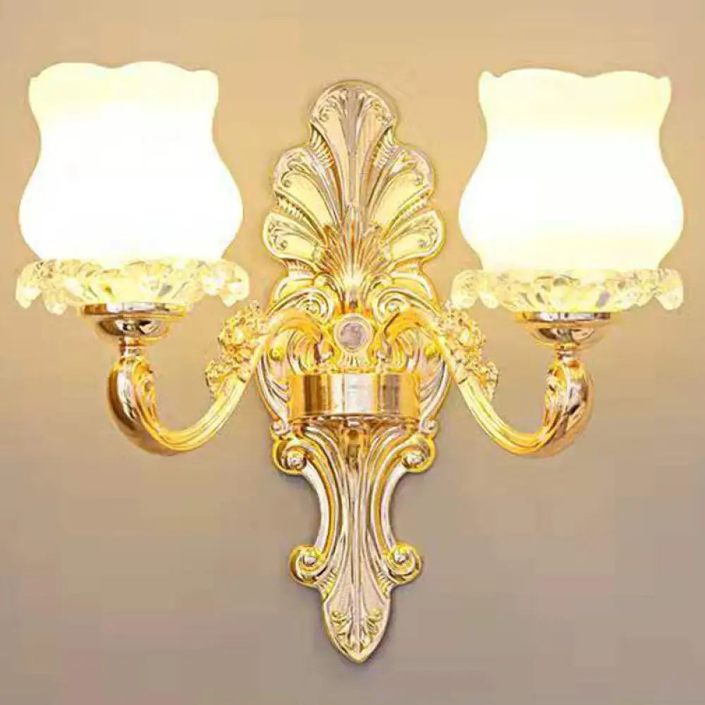 Contemporary Gold Bud Drop Lamp With Milky Glass - Dining Room Chandelier 2 /