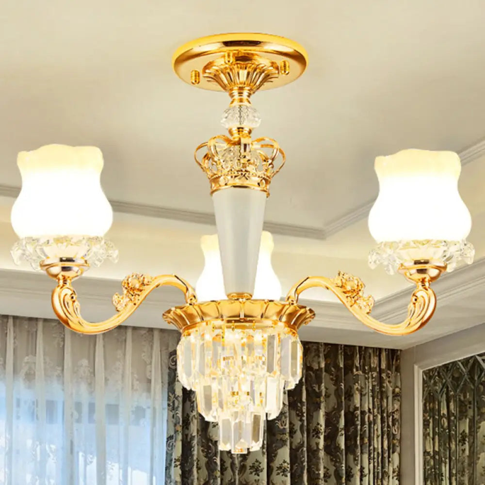 Contemporary Gold Bud Drop Lamp With Milky Glass - Dining Room Chandelier 3 /