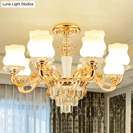 Contemporary Gold Bud Drop Lamp With Milky Glass - Dining Room Chandelier