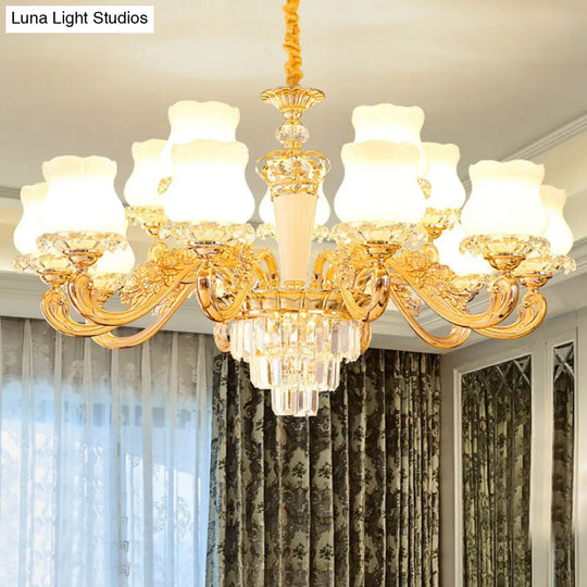 Contemporary Gold Bud Drop Lamp: Milky Glass Chandelier For Dining Room 15 /