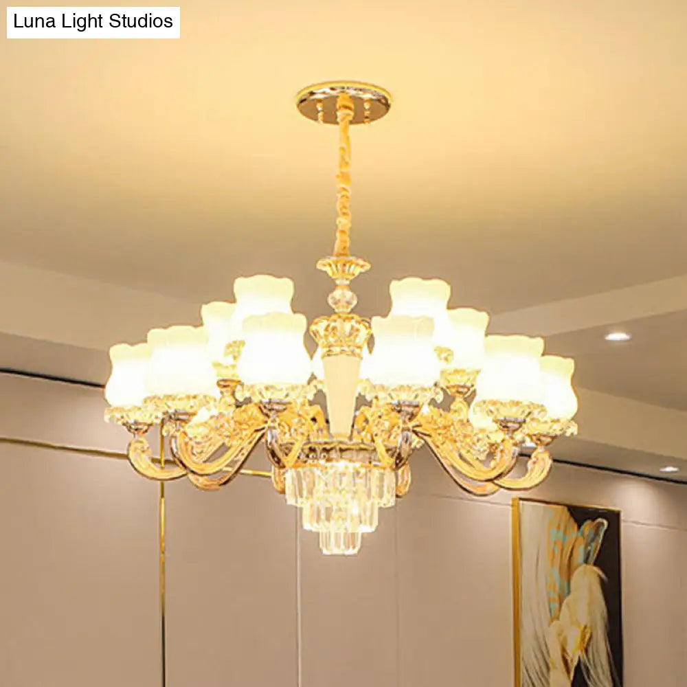 Contemporary Gold Bud Drop Lamp: Milky Glass Chandelier For Dining Room 18 /