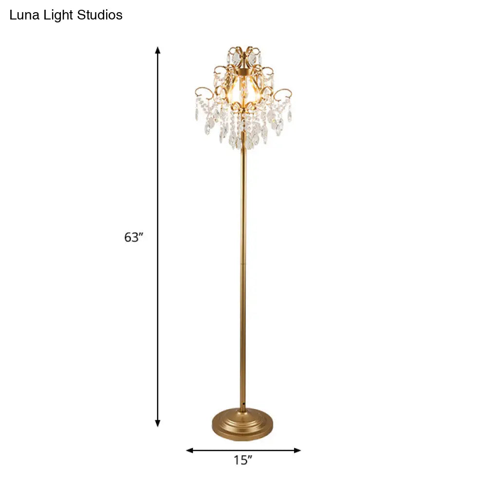 Contemporary Gold Cascading Floor Light - Crystal 1-Head Standing Lamp For Parlor