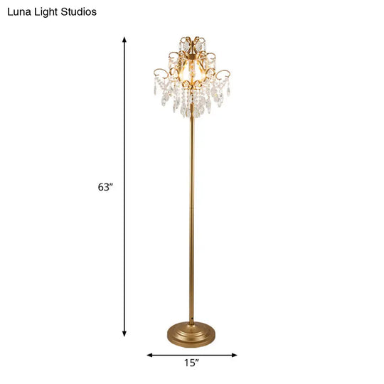 Contemporary Gold Cascading Floor Light - Crystal 1-Head Standing Lamp For Parlor