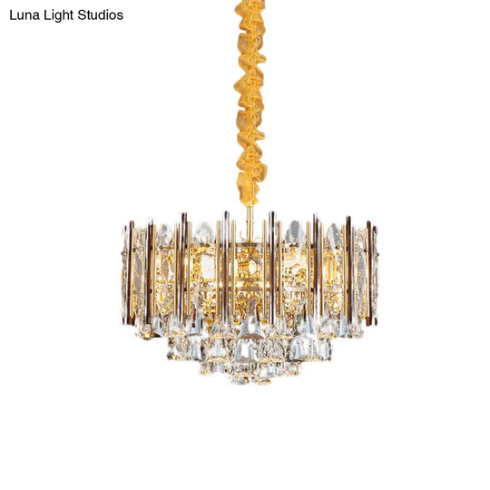 Contemporary Gold Ceiling Chandelier - Beveled Crystal 7-Bulb Conic Suspension Pendant