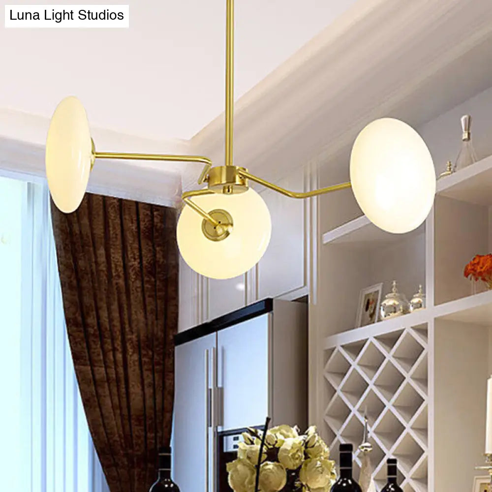 Contemporary Gold Ceiling Chandelier - Opal Glass Pendant Light With 3 Heads