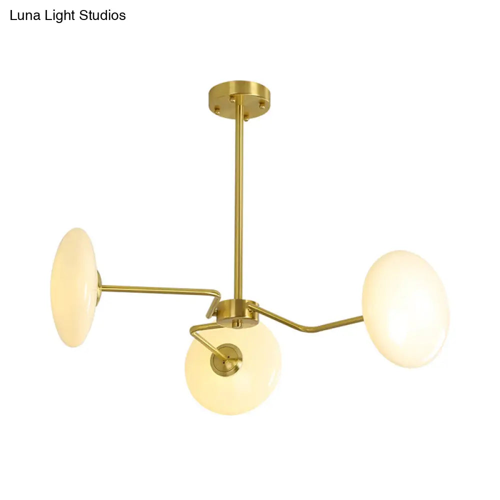 Contemporary Gold Ceiling Chandelier With Opal Glass - 3-Light Hanging Pendant