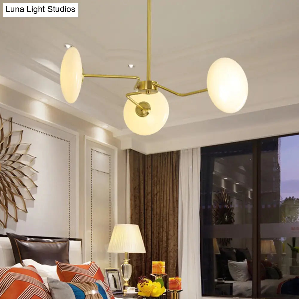 Contemporary Gold Ceiling Chandelier - Opal Glass Pendant Light With 3 Heads