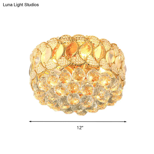 Contemporary Gold Ceiling Light With 3 Bulbs Crystal Ball Flush Mount For Bedroom