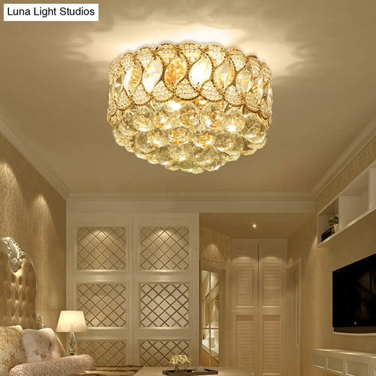 Contemporary Gold Ceiling Light With 3 Bulbs Crystal Ball Flush Mount For Bedroom