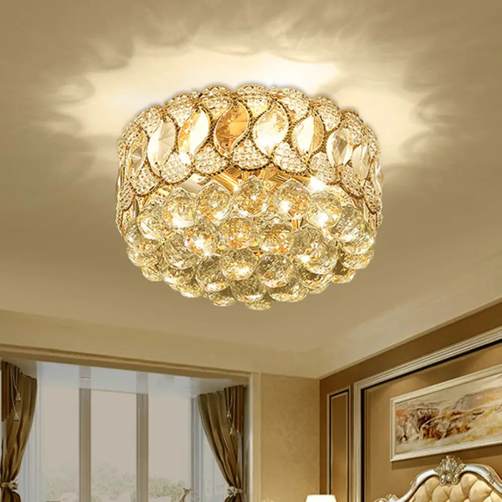Contemporary Gold Ceiling Light With 3 Bulbs Crystal Ball Flush Mount For Bedroom