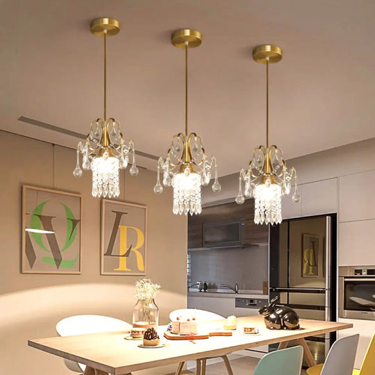 Contemporary Gold Ceiling Pendant Light With Clear Crystal Shade - Perfect For Kitchen