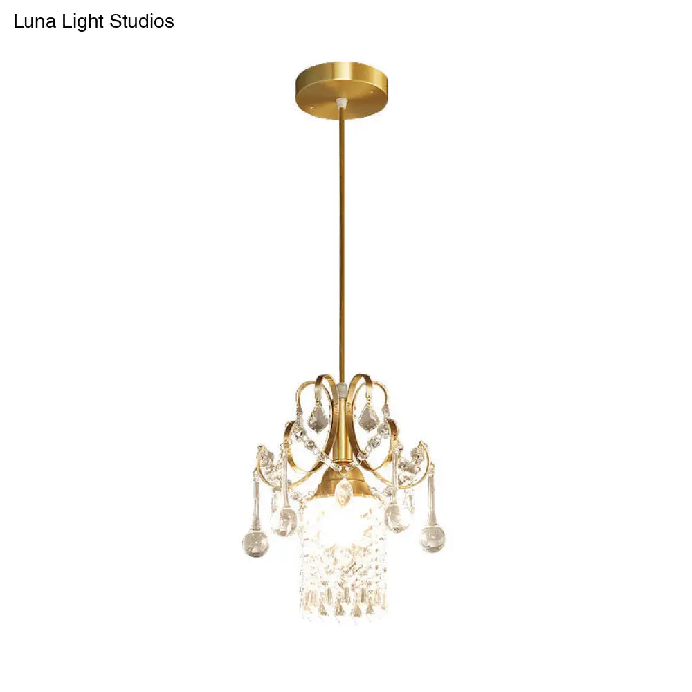 Contemporary Gold Ceiling Pendant Light With Clear Crystal Shade - Perfect For Kitchen