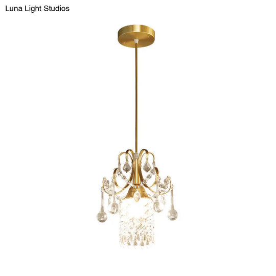 Contemporary Gold Ceiling Pendant Light With Clear Crystal Shade - Perfect For Kitchen