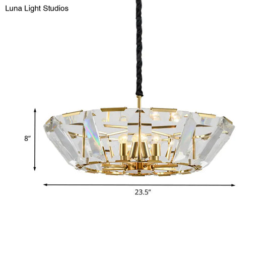 Contemporary Gold Chandelier: 5-Head Living Room Ceiling Light Kit With Crystal Bowl Shade