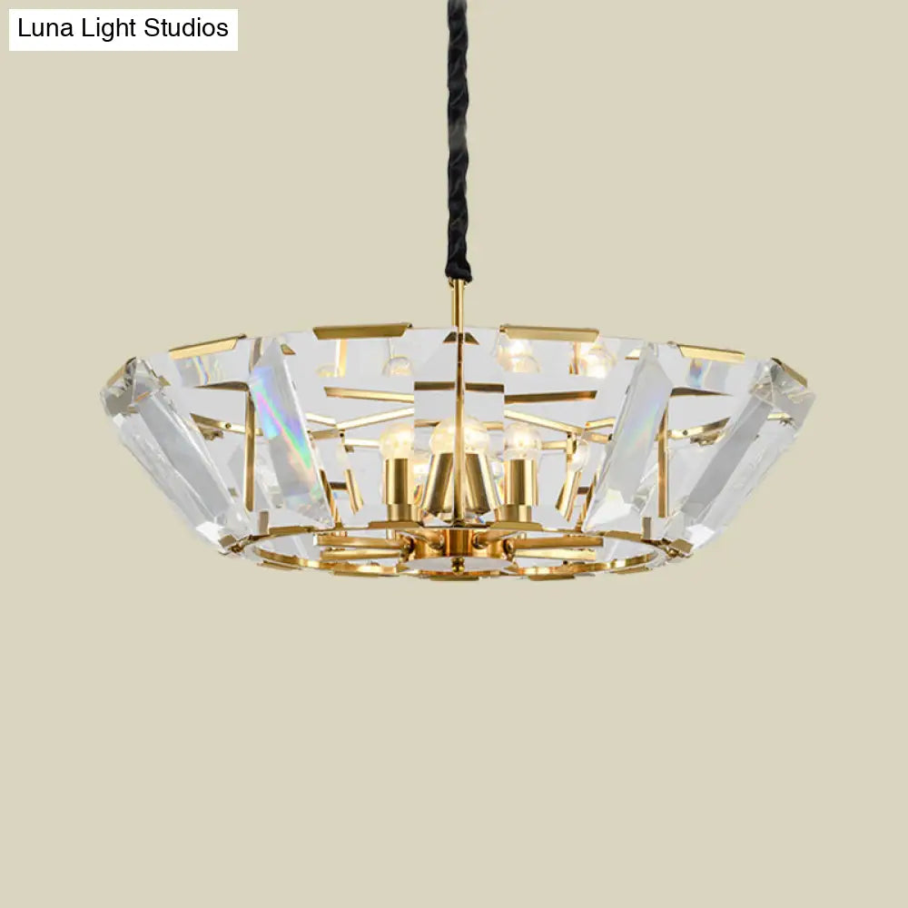 Contemporary Gold Chandelier: 5-Head Living Room Ceiling Light Kit With Crystal Bowl Shade