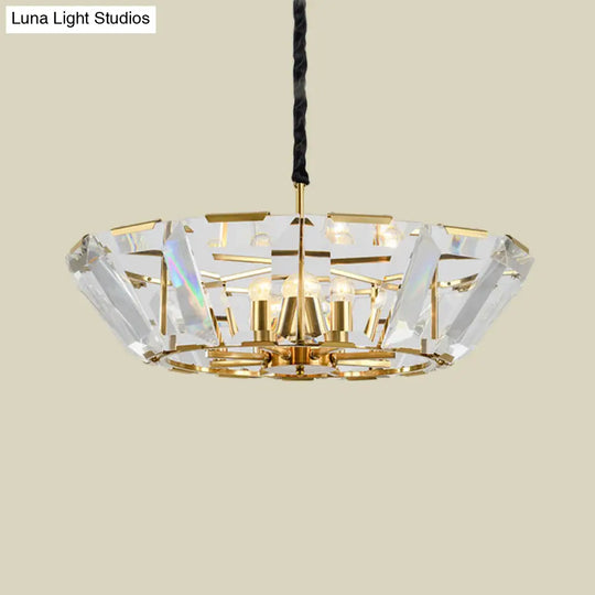 Contemporary Gold Chandelier: 5-Head Living Room Ceiling Light Kit With Crystal Bowl Shade