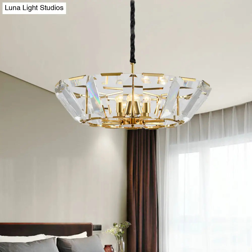 Contemporary Gold Living Room Ceiling Chandelier - 5 Heads Hanging Light Kit With Crystal Shade