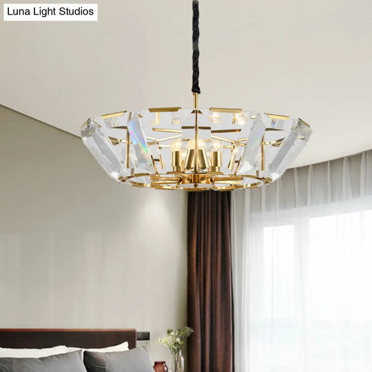 Contemporary Gold Living Room Ceiling Chandelier - 5 Heads Hanging Light Kit With Crystal Shade