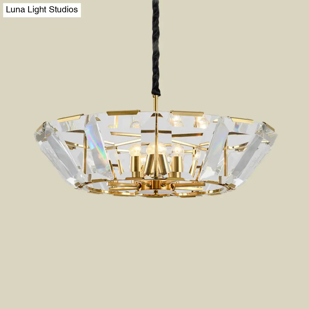 Contemporary Gold Living Room Ceiling Chandelier - 5 Heads Hanging Light Kit With Crystal Shade