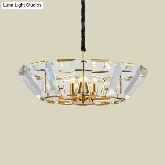 Contemporary Gold Living Room Ceiling Chandelier - 5 Heads Hanging Light Kit With Crystal Shade