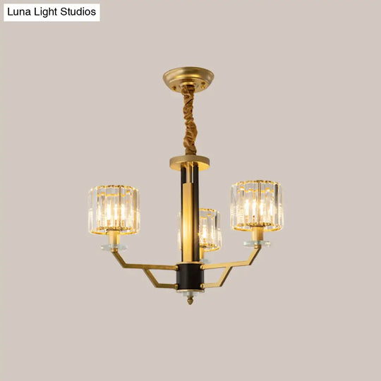 Minimalist Gold Chandelier With Cylinder Prisms - 3/6 Heads Dining Room Suspension Lamp