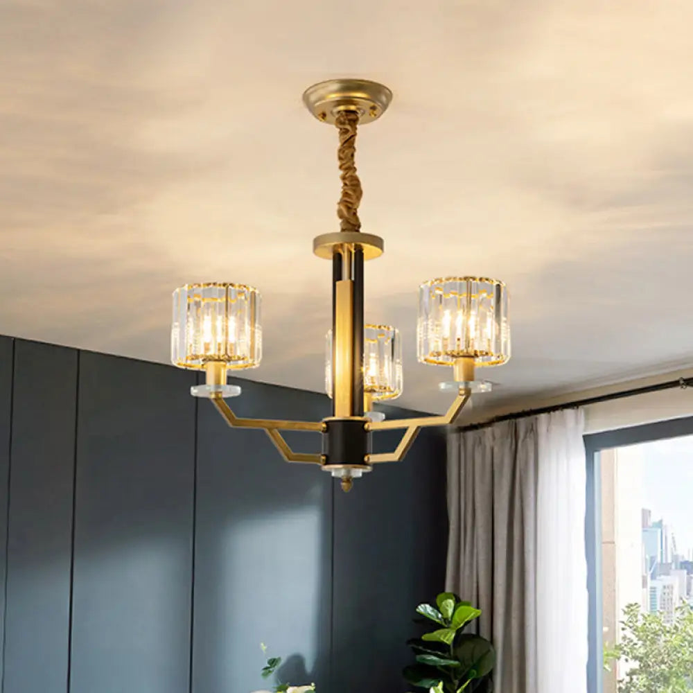 Contemporary Gold Chandelier With Crystal Prisms - 3/6 Heads Suspension Lamp For Dining Room 3 /