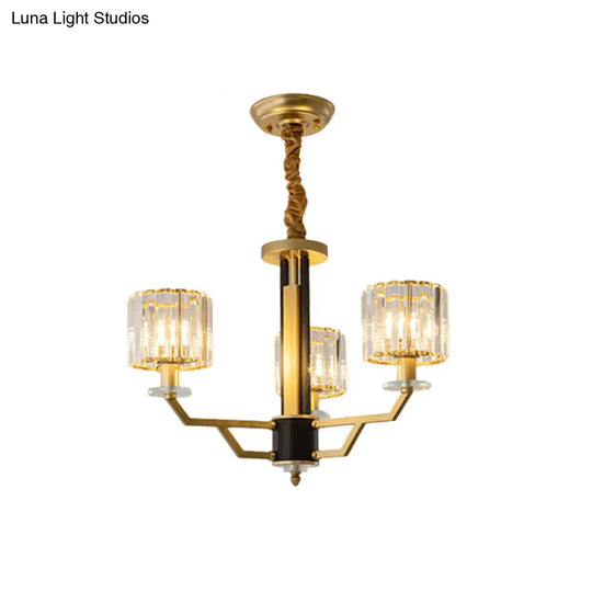 Minimalist Gold Chandelier With Cylinder Prisms - 3/6 Heads Dining Room Suspension Lamp