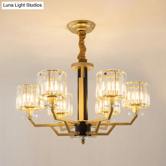 Contemporary Gold Chandelier With Crystal Prisms - 3/6 Heads Suspension Lamp For Dining Room