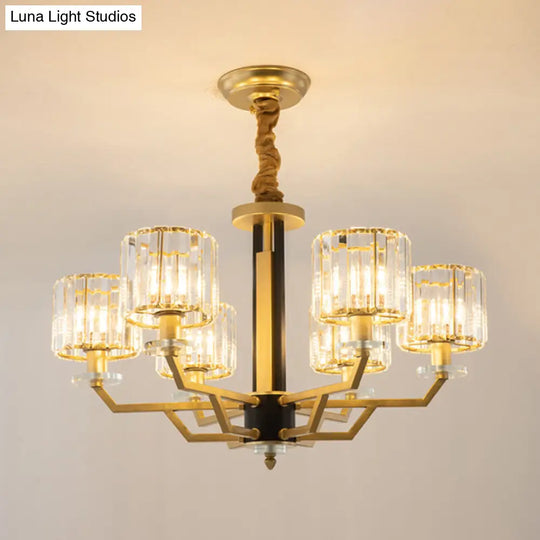 Minimalist Gold Chandelier With Cylinder Prisms - 3/6 Heads Dining Room Suspension Lamp