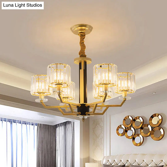 Minimalist Gold Chandelier With Cylinder Prisms - 3/6 Heads Dining Room Suspension Lamp 6 /