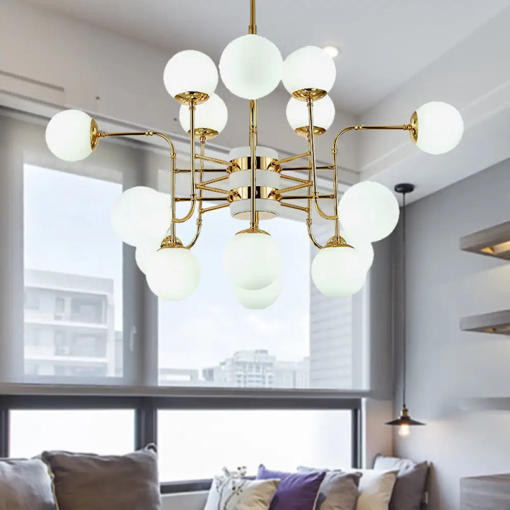 Contemporary Gold Chandelier With Opal Glass Shades - 12/16/24 Lights 16 /