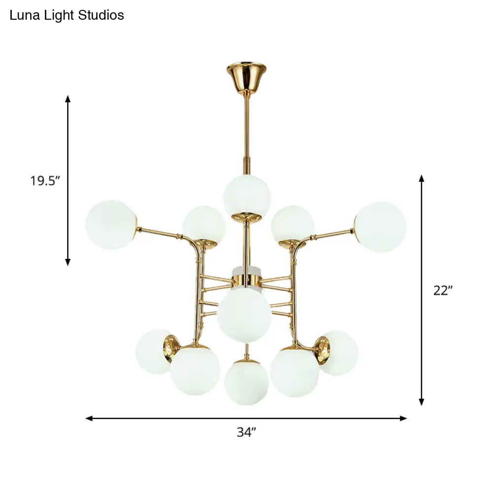 Contemporary Gold Chandelier With Opal Glass Shades - 12/16/24 Lights