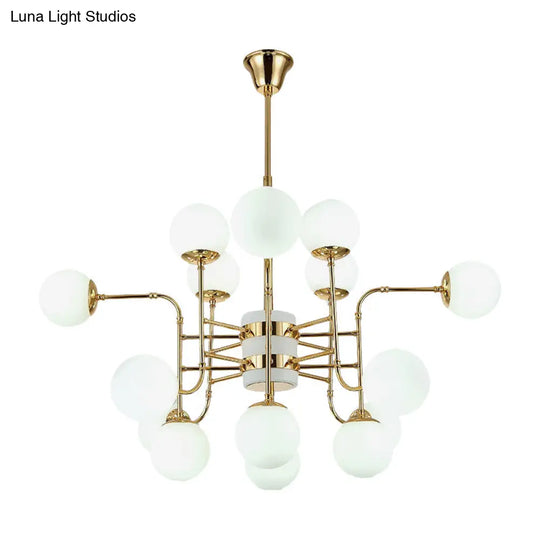 Contemporary Gold Chandelier With Opal Glass Shades - 12/16/24 Lights