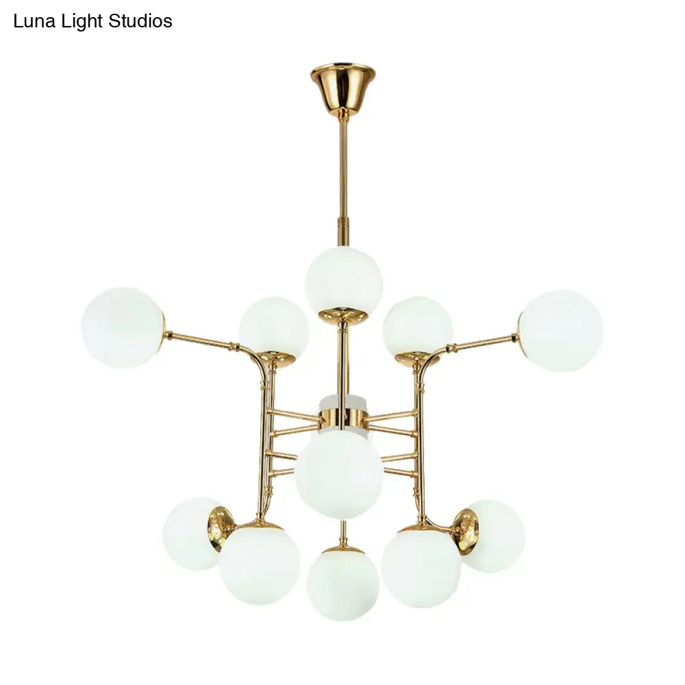 Contemporary Gold Chandelier With Opal Glass Shades - 12/16/24 Lights