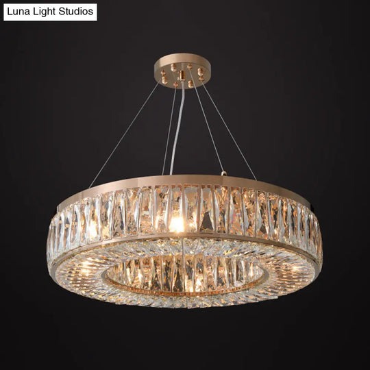 Contemporary Gold Chandelier Pendant Light With Crystal Shade For Bedroom - 6 Bulbs Hanging Design