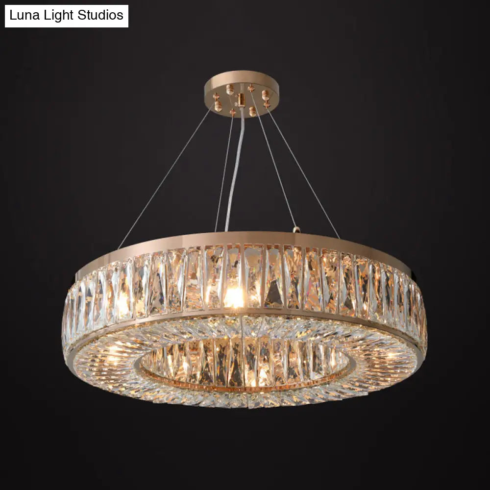 Contemporary Gold Chandelier With Ring Crystal Shade - 6 Bulbs Hanging Pendant Light For Bedroom