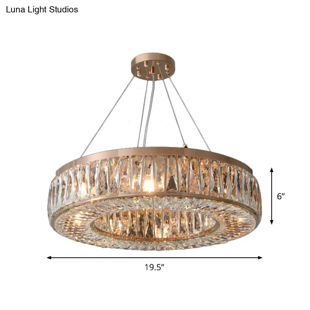 Contemporary Gold Chandelier With Ring Crystal Shade - 6 Bulbs Hanging Pendant Light For Bedroom