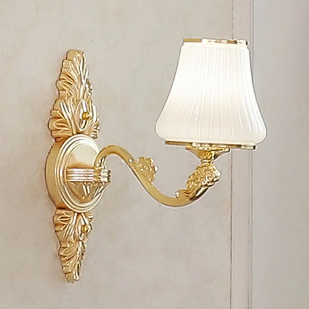 Contemporary Gold Chandelier With White Ribbed Glass Cone Ceiling Lamp 1 /