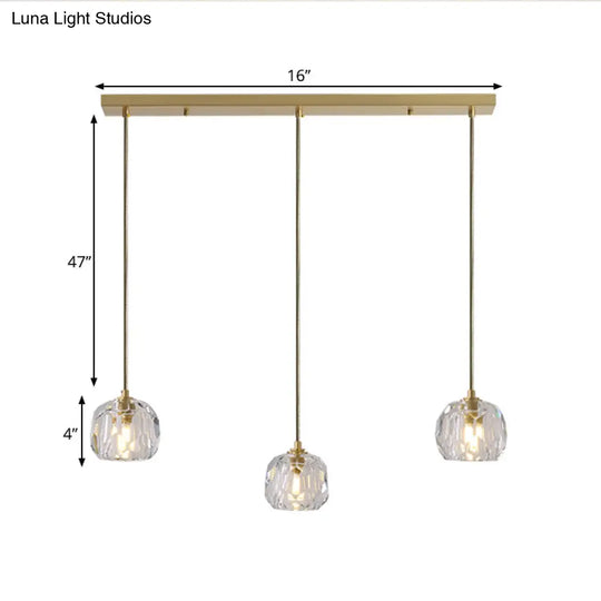 Contemporary Gold Cluster Pendant Light With Faceted Crystal Domed Hanging Lamp Kit