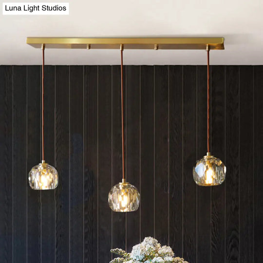 Contemporary Gold Crystal Pendant Light With 3 Heads - Stunning Cluster Design Domed Hanging Lamp