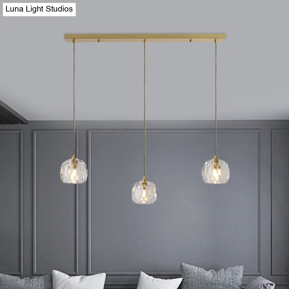 Contemporary Gold Cluster Pendant Light With Faceted Crystal Domed Hanging Lamp Kit