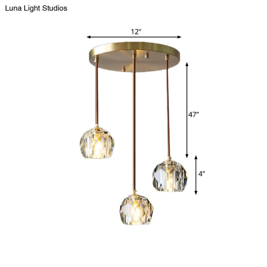 Contemporary Gold Cluster Pendant Light With Faceted Crystal Domed Hanging Lamp Kit