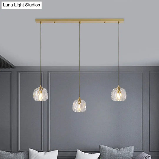 Contemporary Gold Crystal Pendant Light With 3 Heads - Stunning Cluster Design Domed Hanging Lamp