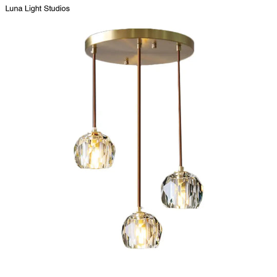 Contemporary Gold Cluster Pendant Light With Faceted Crystal Domed Hanging Lamp Kit