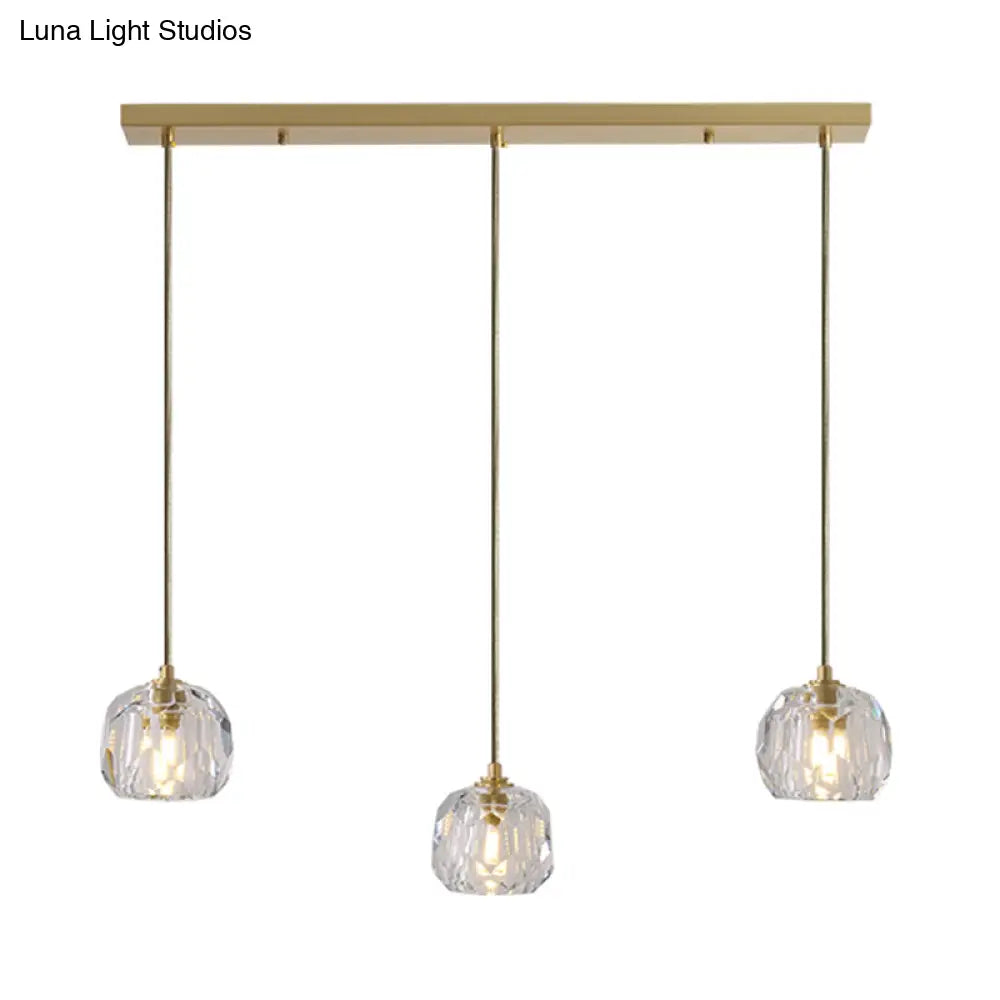 Contemporary Gold Cluster Pendant Light With Faceted Crystal Domed Hanging Lamp Kit