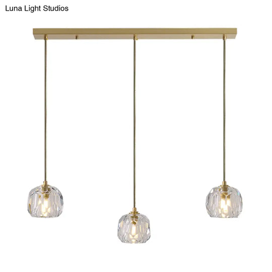 Contemporary Gold Cluster Pendant Light With Faceted Crystal Domed Hanging Lamp Kit