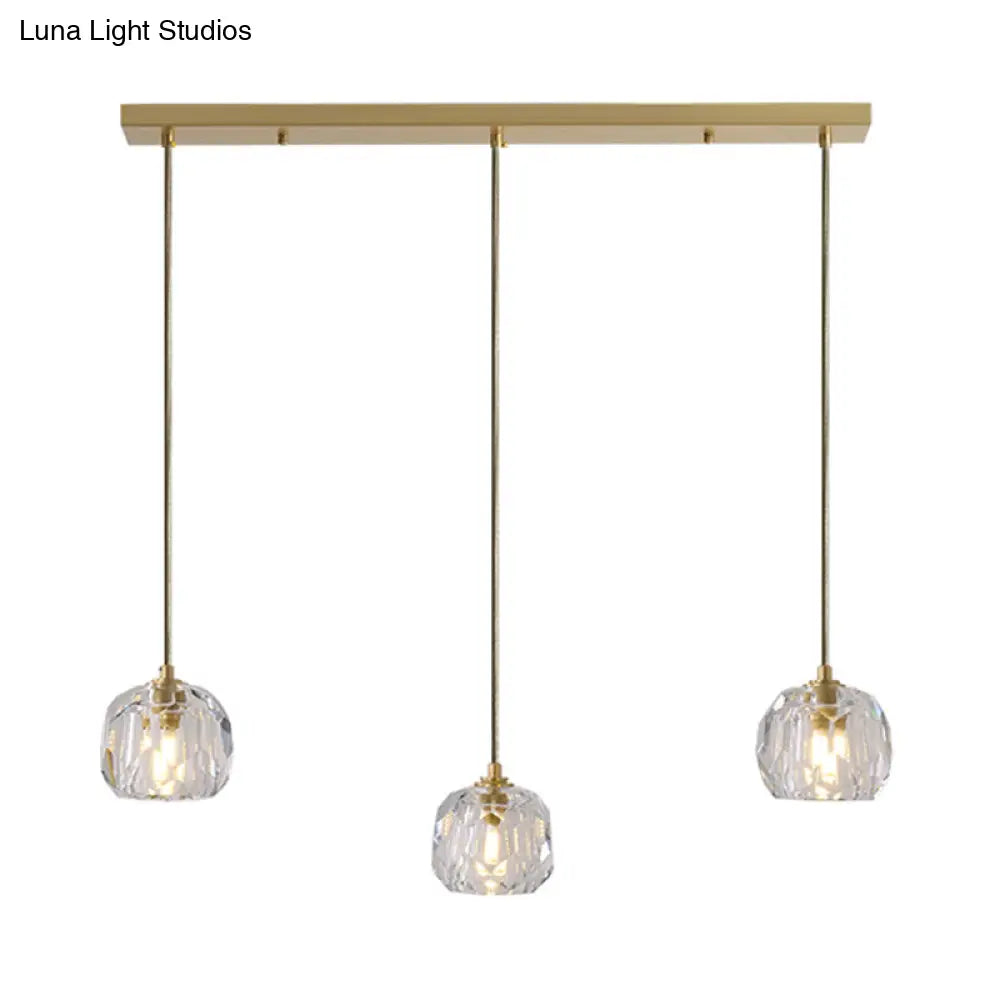 Contemporary Gold Crystal Pendant Light With 3 Heads - Stunning Cluster Design Domed Hanging Lamp